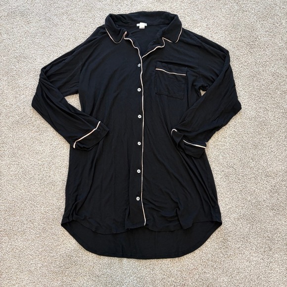 Eberjey Other - Eberjey Sleep Shirt Nightgown Womens L Black Button Up Modal Comfort Lounge